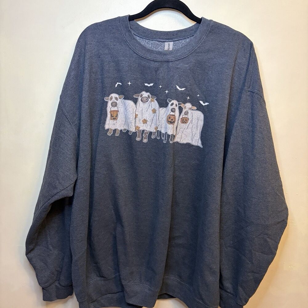 Halloween Graphic Ghost Cows Gilden Heavy Blend Crew Neck Sweatshirt 4X - Picture 4 of 9